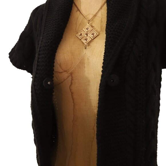 Magaschoni Open Cardigan Sweater Top XS Shawl Collar Short Sleeve Black NEW B90 - Picture 5 of 5